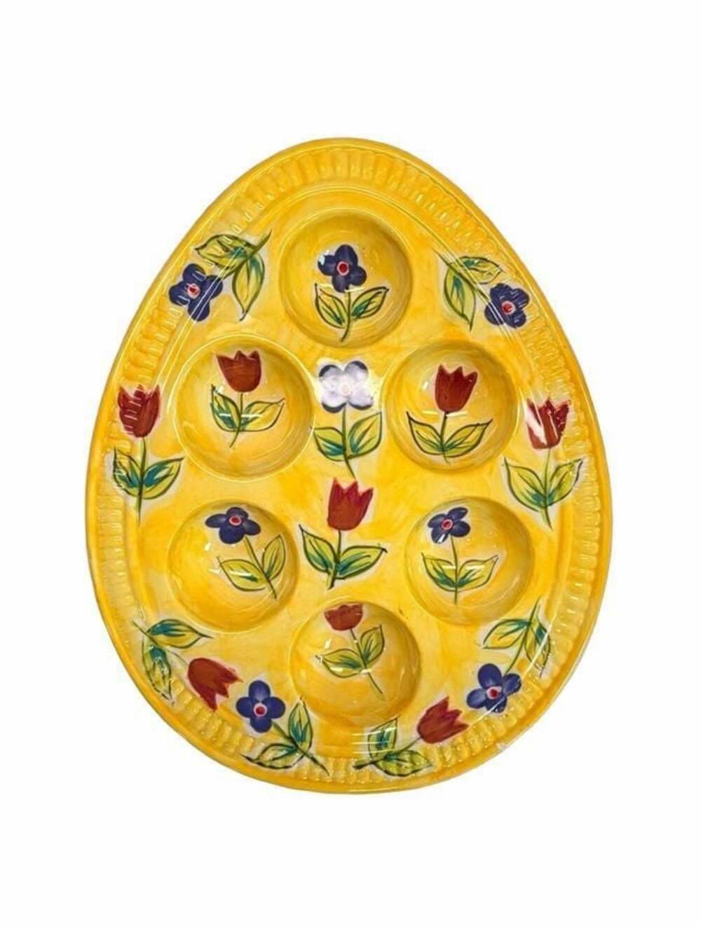 Hausenware Handpainted Ceramic Yellow Floral Deviled Egg Tray Easter